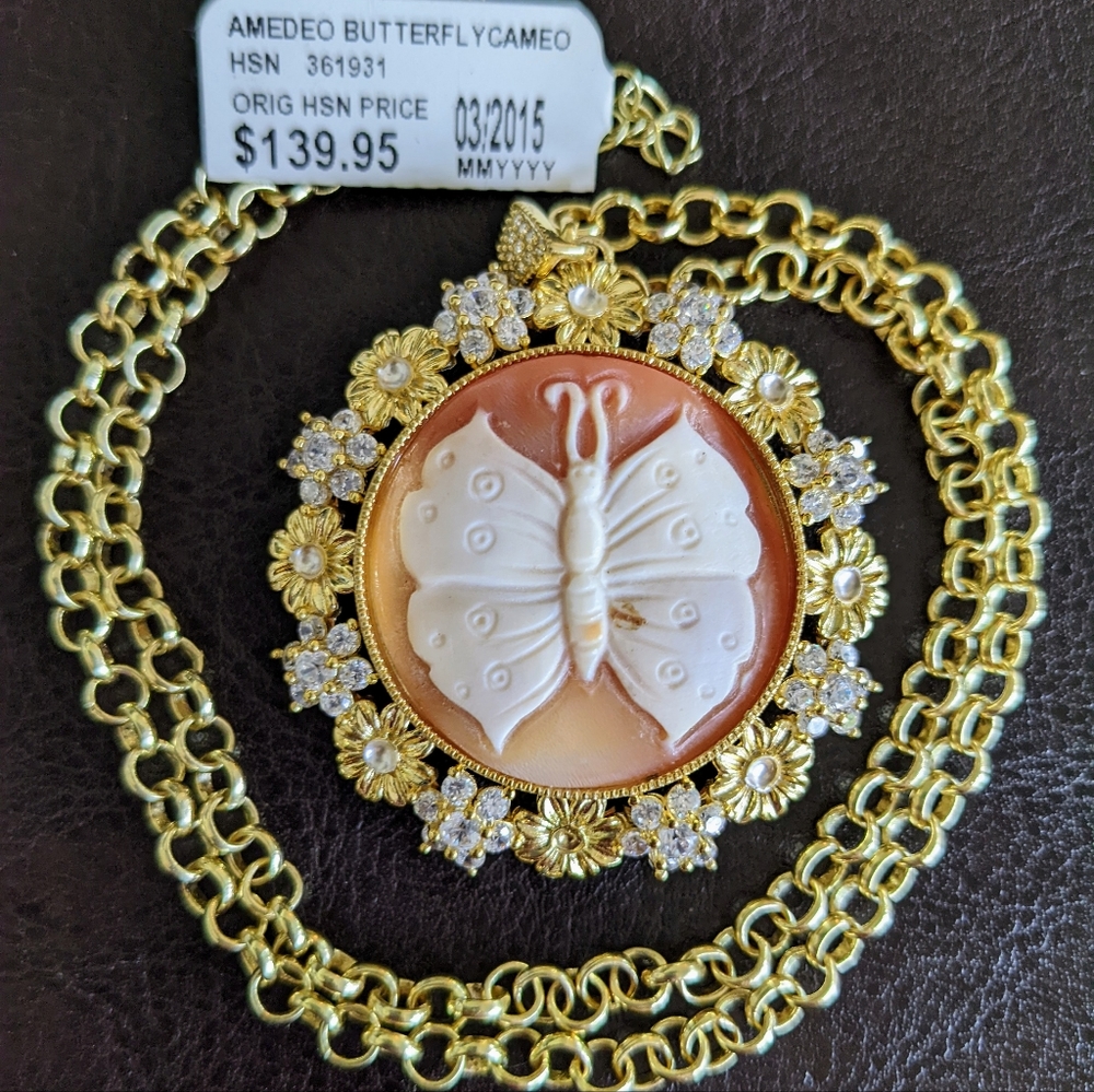 HSN vintage 2015 large Amadeo 30mm hand carved cameo shell 18" necklace NWT NEW